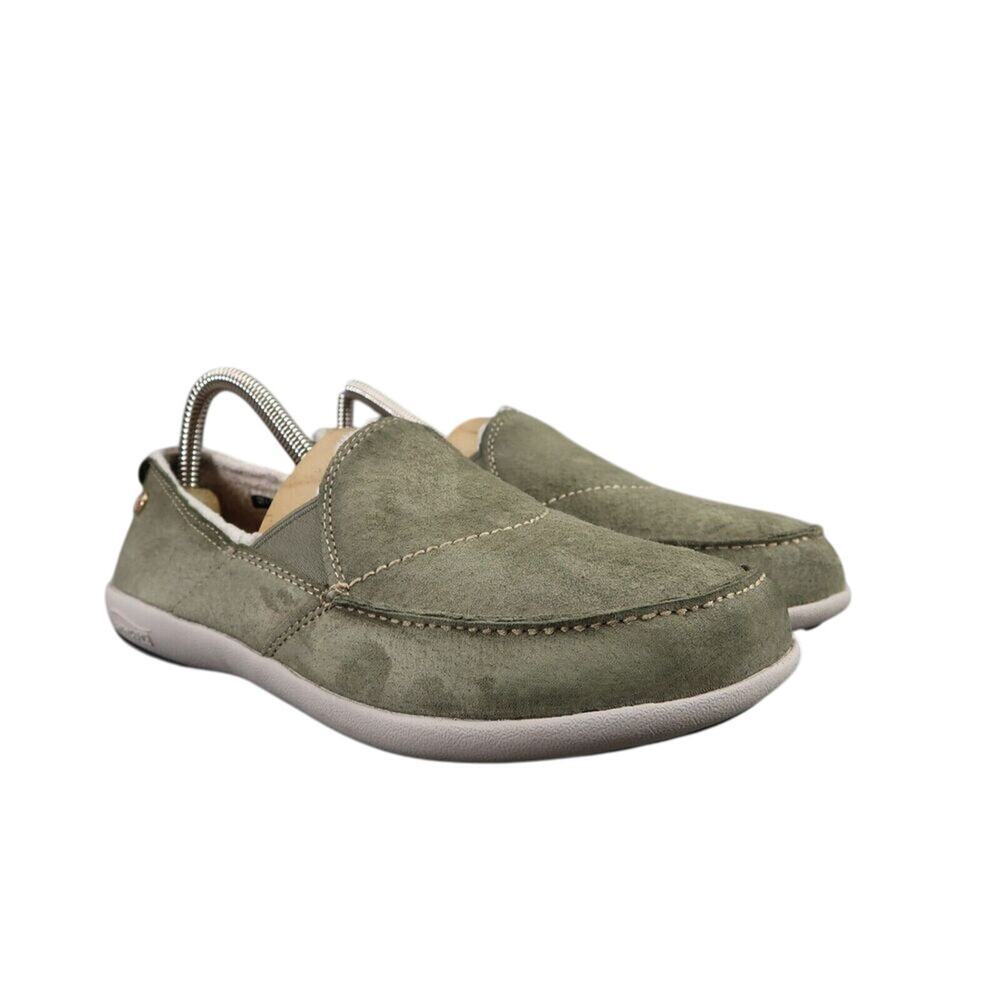 Spenco Shoes Womens 7 Slip On Loafer Flats Leather Green Comfort Casual Faux Fur